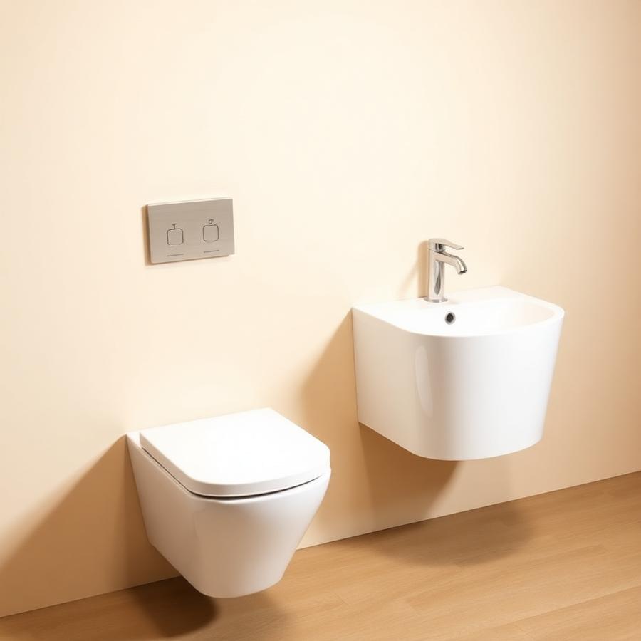 White wall-hung toilet and washbasin set